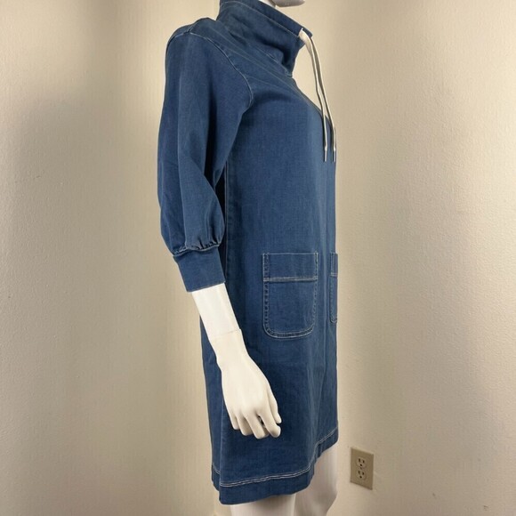 Madewell Women Size XXS Denim Sweatshirt Tunic Shift Mini Dress Funnel Neck Mod - Picture 7 of 13